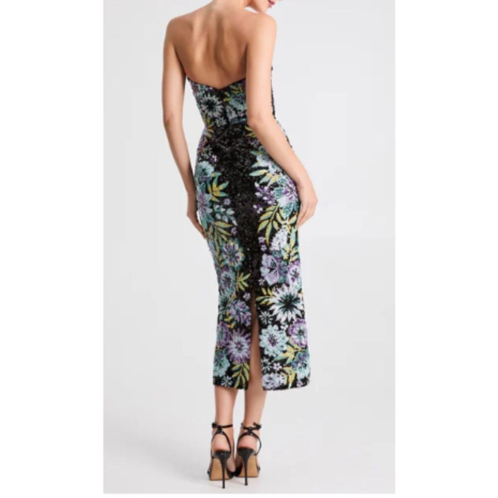 HELSI Alessandra Sequin Strapless Midi Dress Black Multi Floral Size M NWT